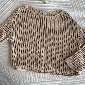 LOFT Open Knit Crewneck Sweater in Beige